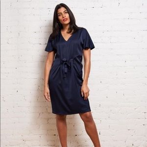 Universal Standard Becca Half Tie Dress Size 2 Navy Blue